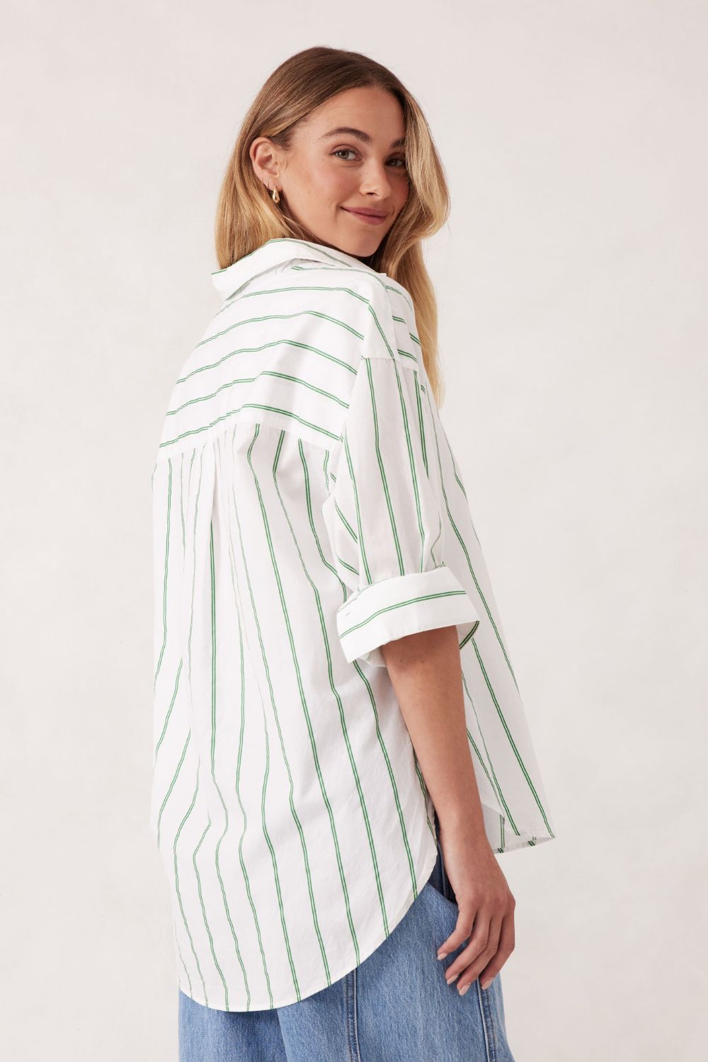 PETA OVERSIZED SHIRT - GRASS FINE TWINE STRIPE