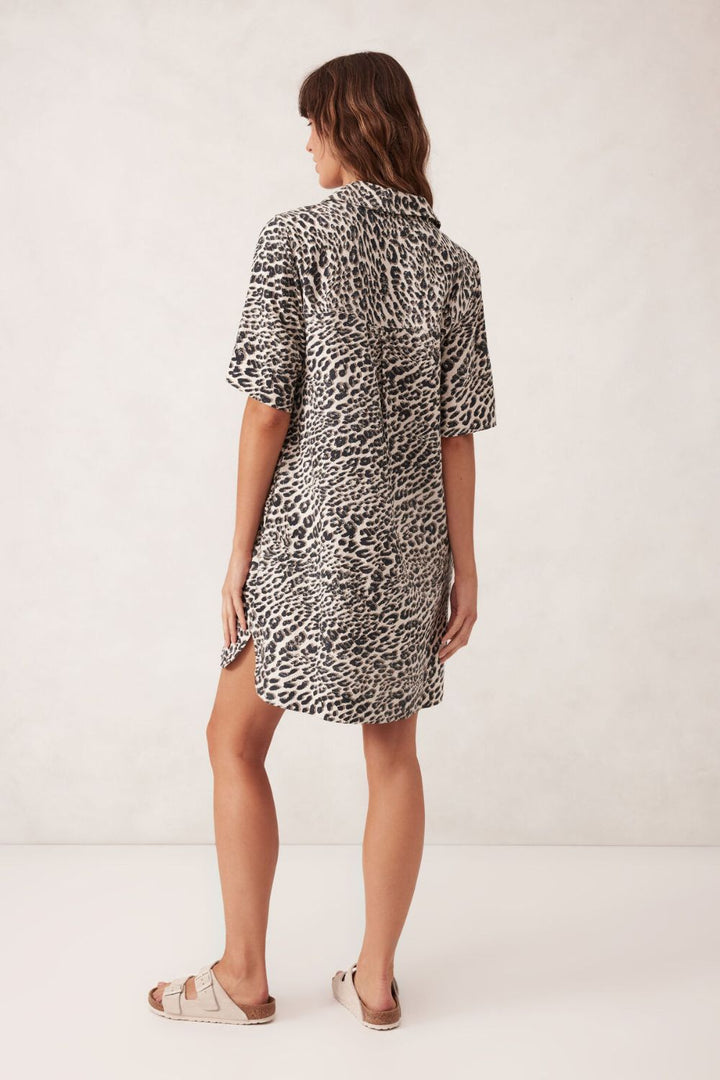 RELAXED SHIRTDRESS - LINEN LEOPARD