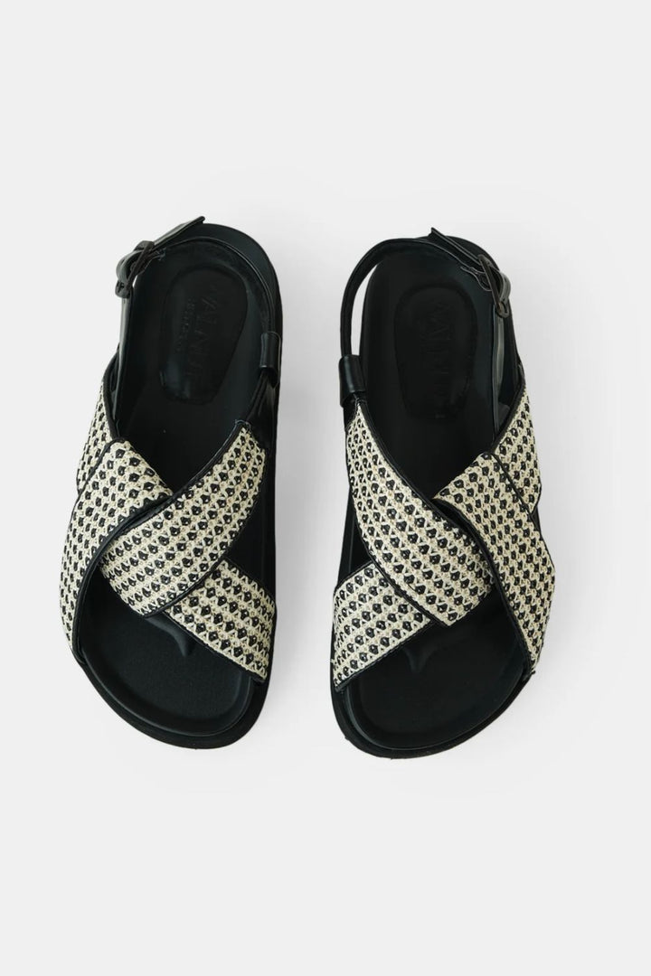 Walnut - Mya Sandal - Black Woven