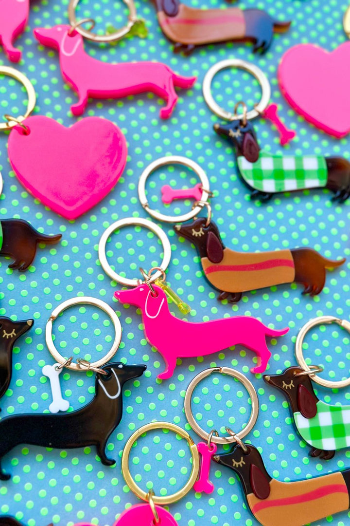 Sausage Dog and Bone - Neon Pink