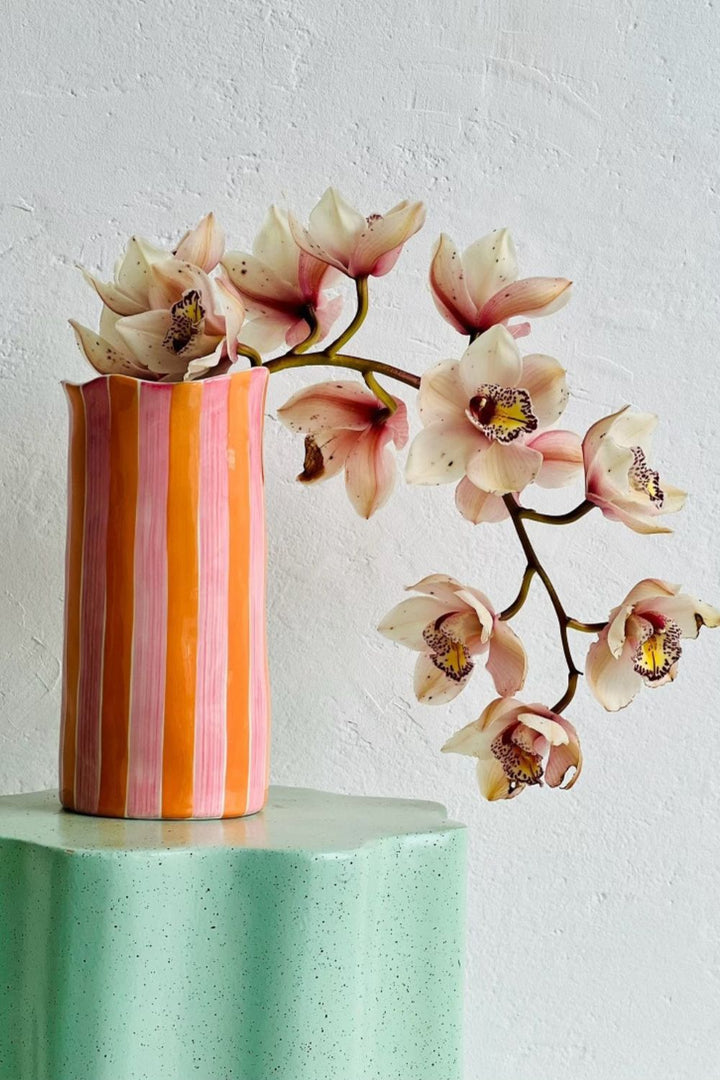 Pink and Orange Stripe - Large Vase