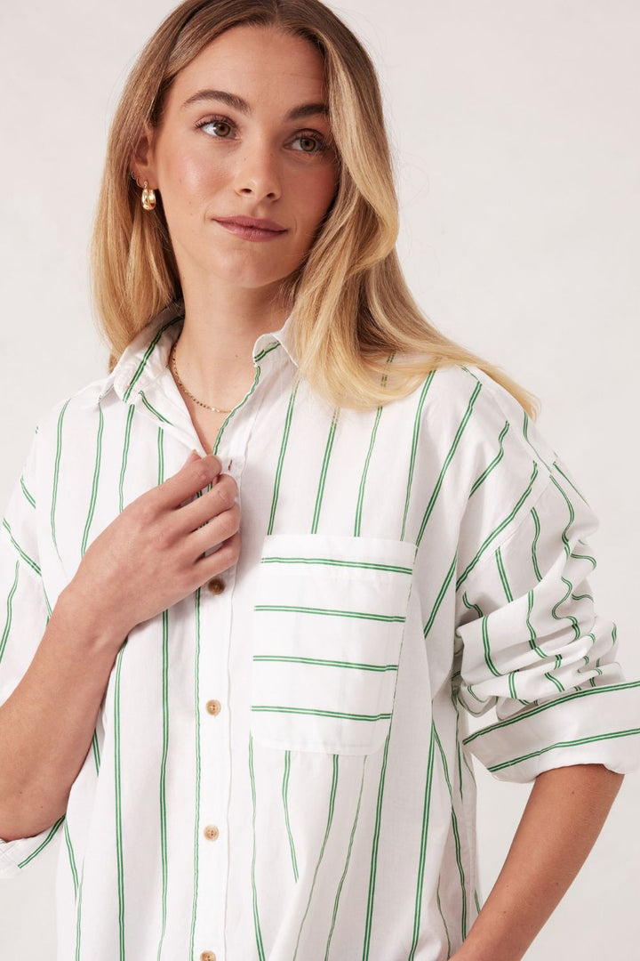 PETA OVERSIZED SHIRT - GRASS FINE TWINE STRIPE