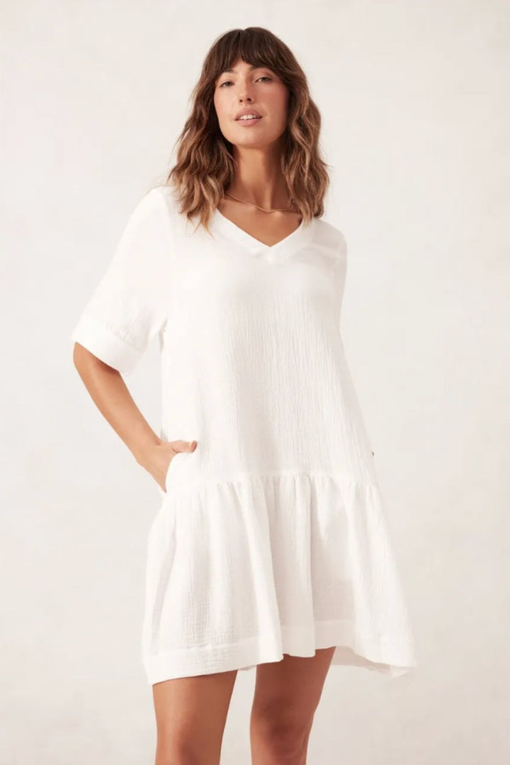 SHORT SLEEVE TUNIC MINI DRESS/WHITE