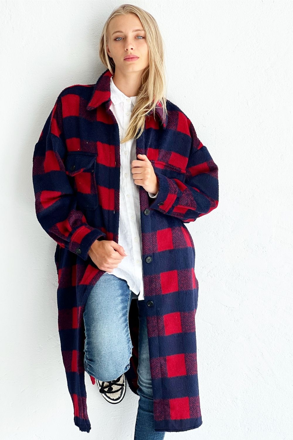 MORRISON JACKET RED & NAVY CHECK